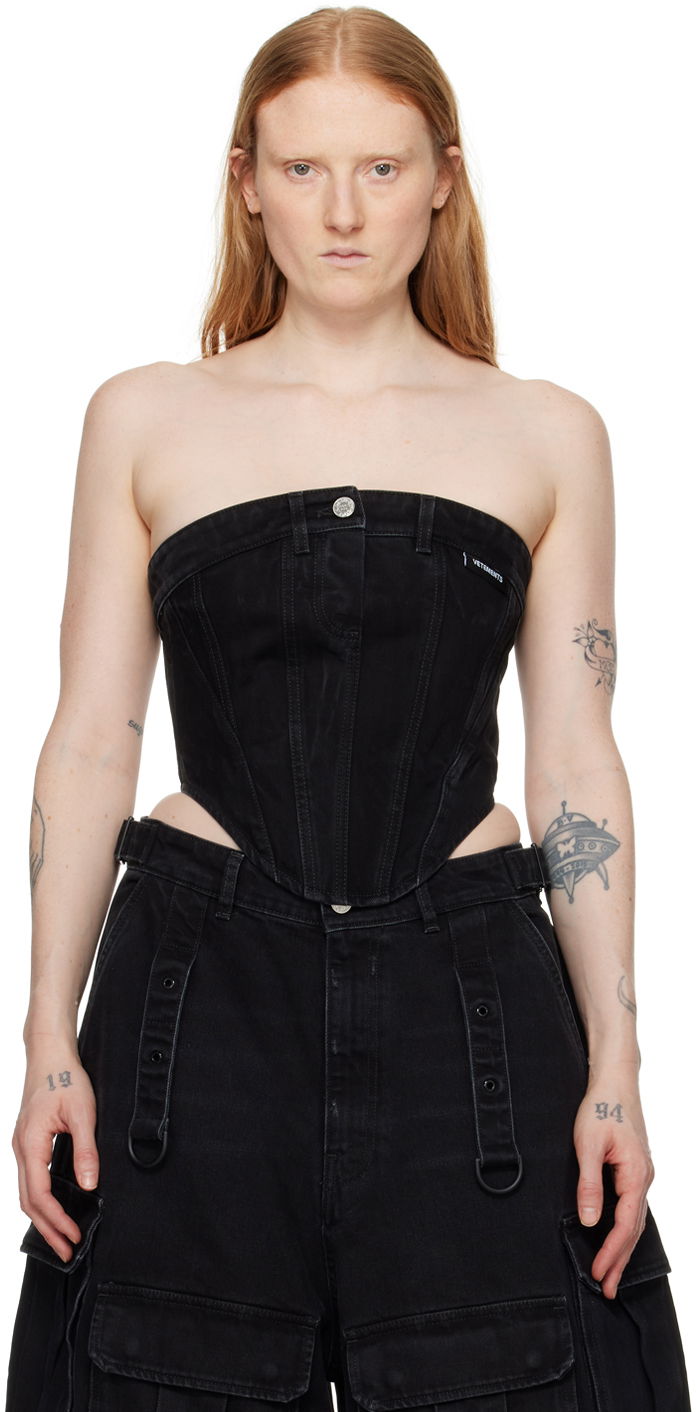 Majica brez rokavov VETEMENTS Paneled Denim Tank Top Črna | WE64TO100B