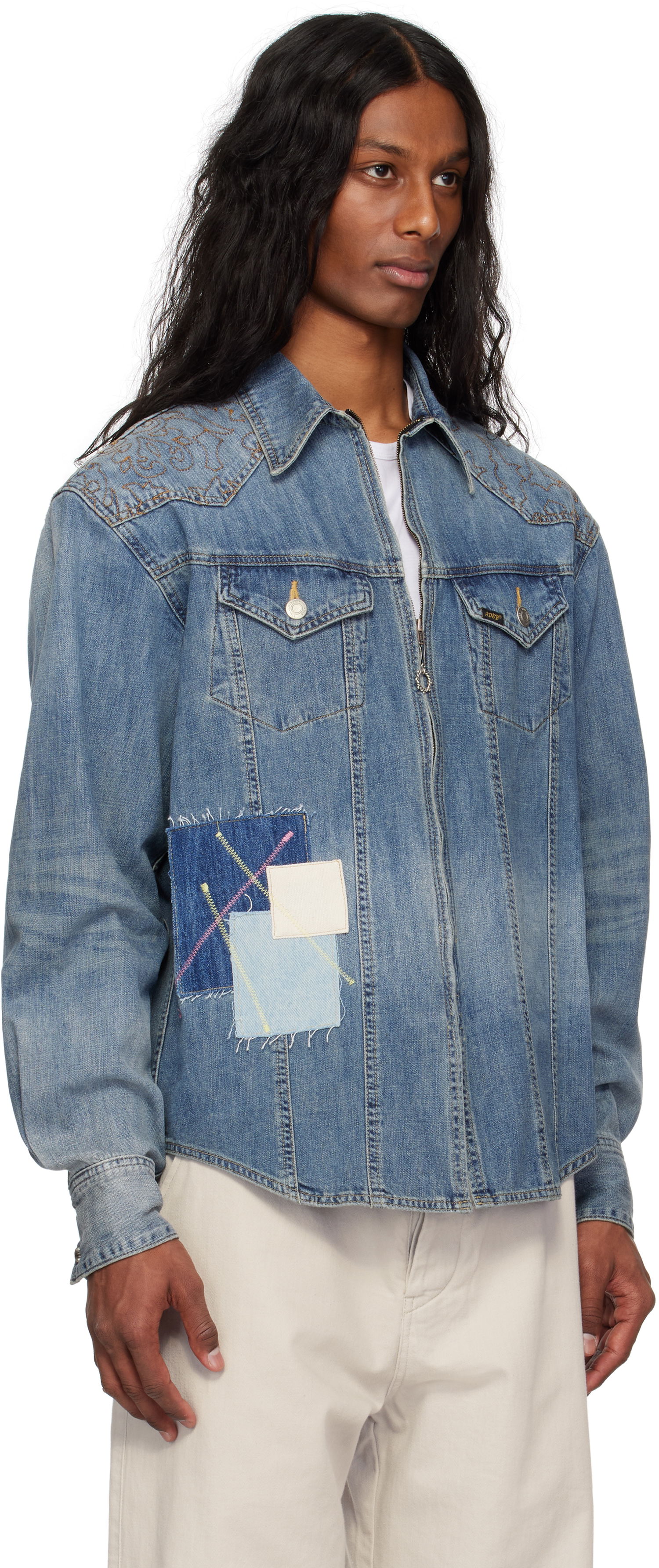 Jakna Andersson Bell Andersson Bell Embroidered Patchwork Denim Jacket Modra | atb1273m, 1
