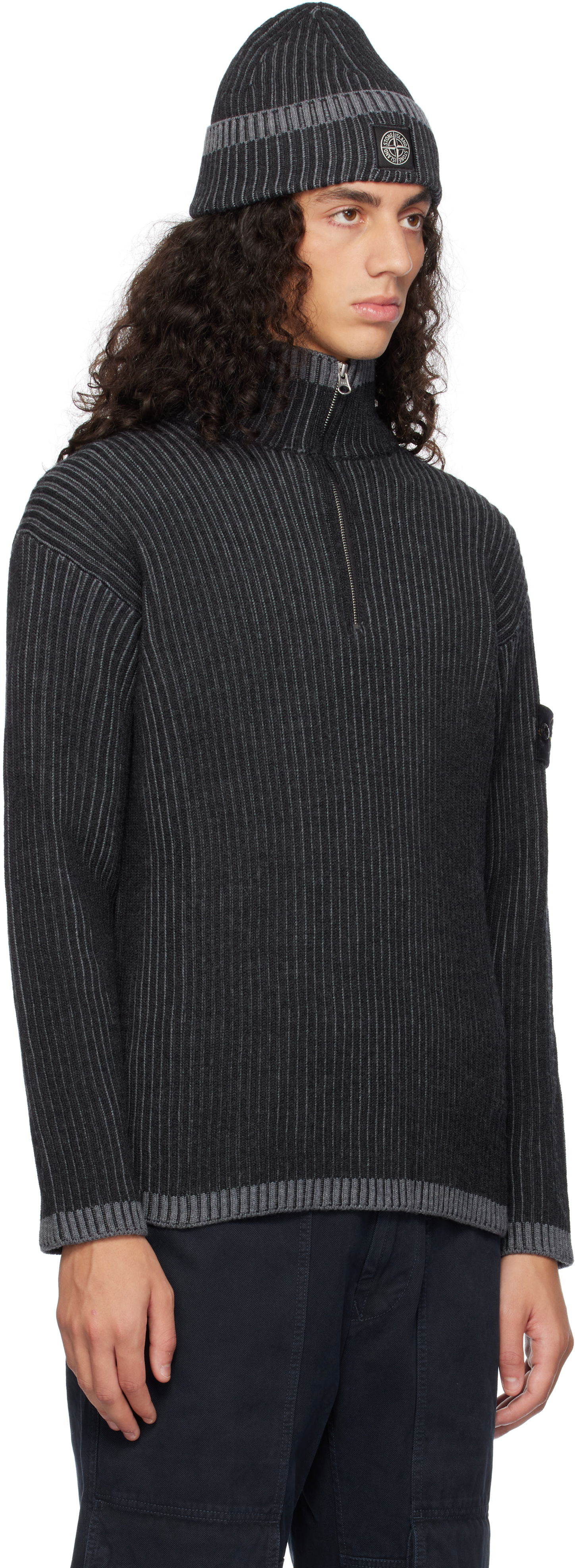 Pleteni pulover Stone Island Stone Island Vanisé Full Rib RWS Wool Quarter-Zip Sweater Črna | 8115516C1, 1