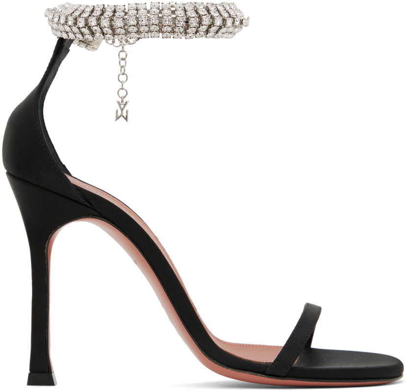 Nakit Amina Muaddi Amina Muaddi Iman Crystal-Embellished Satin Heeled Sandals Črna | IMAN SANDAL SR SATIN