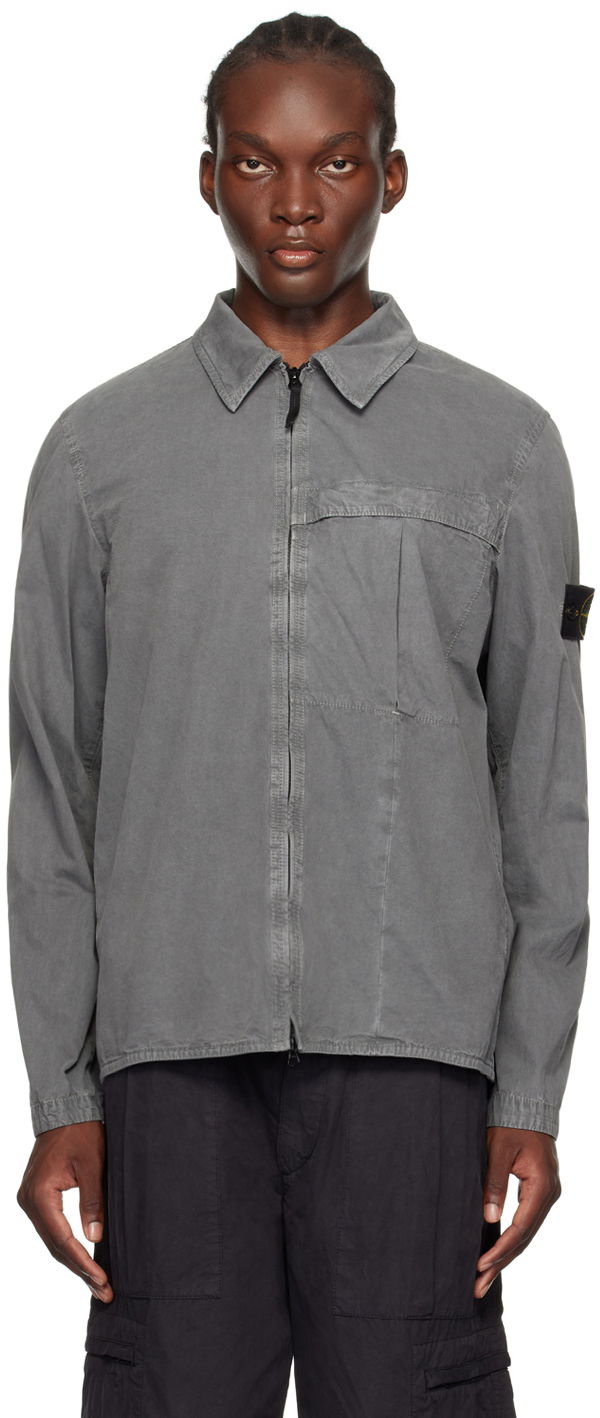 Srajce Stone Island Gray Garment-Dyed Shirt Siva | 8115103WN