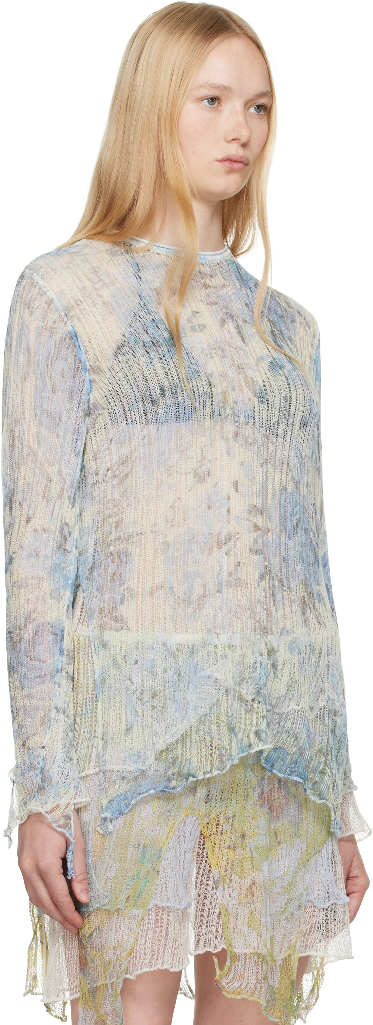 Obleke Diesel Diesel K-Aasmos-A Sheer Layered Long Sleeve Top Modra | A18017 0AFBT, 1