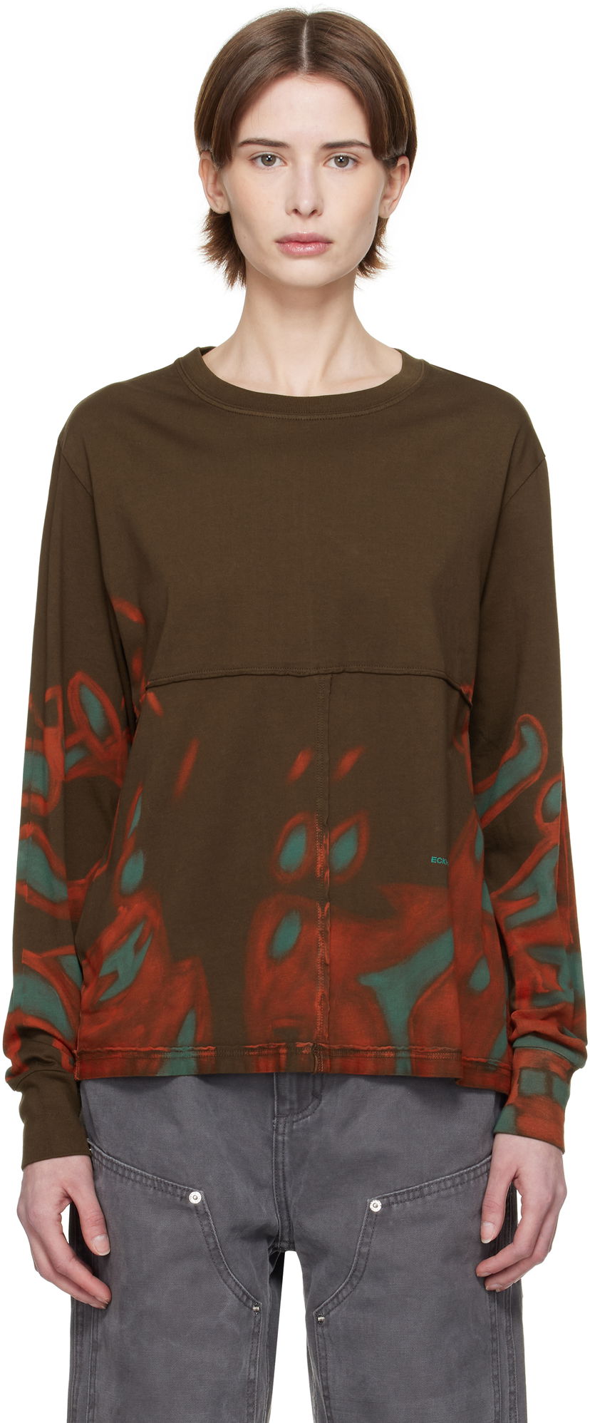 Majica Eckhaus Latta Eckhaus Latta Lapped Long Sleeve T-Shirt Rjava | 302-EL-PS25-O -