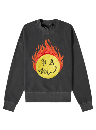 Pulover Palm Angels Burning Head Crew Sweatshirt Črna | PMBA026R21FLE0051018