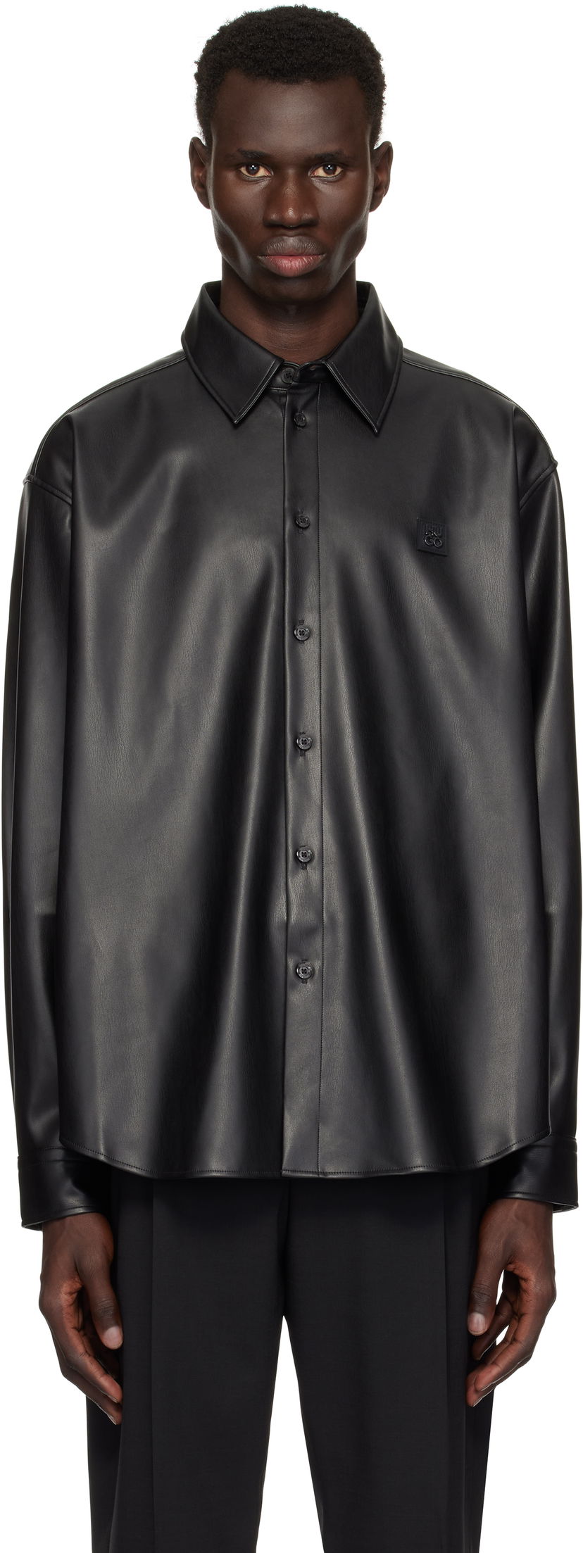 Srajce BOSS Hugo Oversized-Fit Stacked Logo Shirt Črna | 50534270