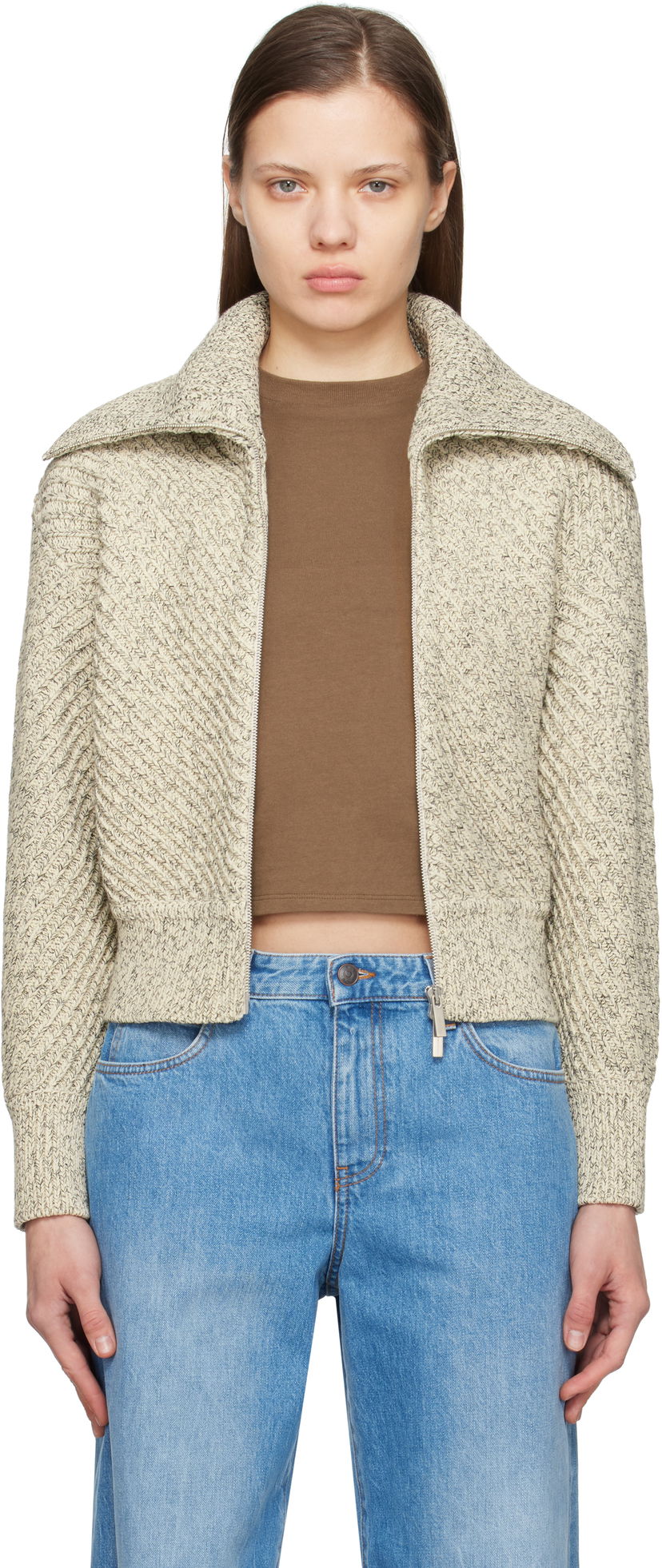 Pleteni pulover FERRAGAMO Ferragamo Cotton Diagonal Rib Knit Sweater Bež | 780976