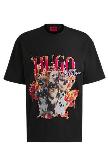Majica BOSS HUGO Oversized-Fit Cotton T-Shirt with Dog Graphic Črna | 50538259