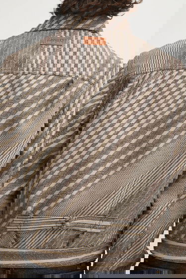 Jakna KENZO Kenzo Diagonal Stripe Slim Pleated Trucker Jacket Bež | FF65VE3029IO, 4