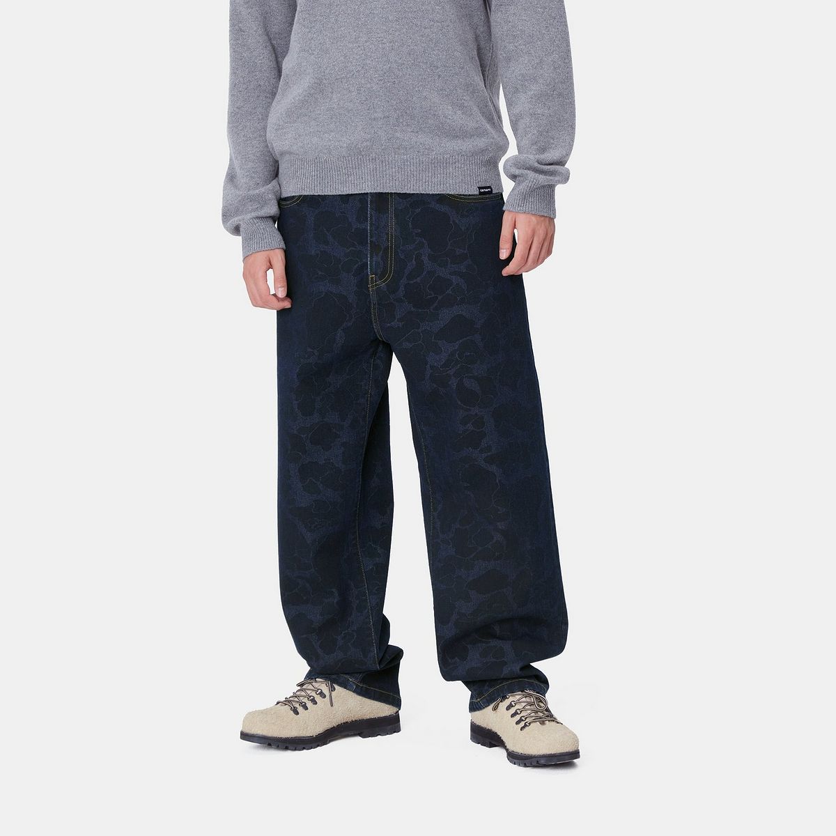 Kavbojke Carhartt WIP Relaxed Fit Printed Cotton Canvas Pants Modra | I033755_3, 0