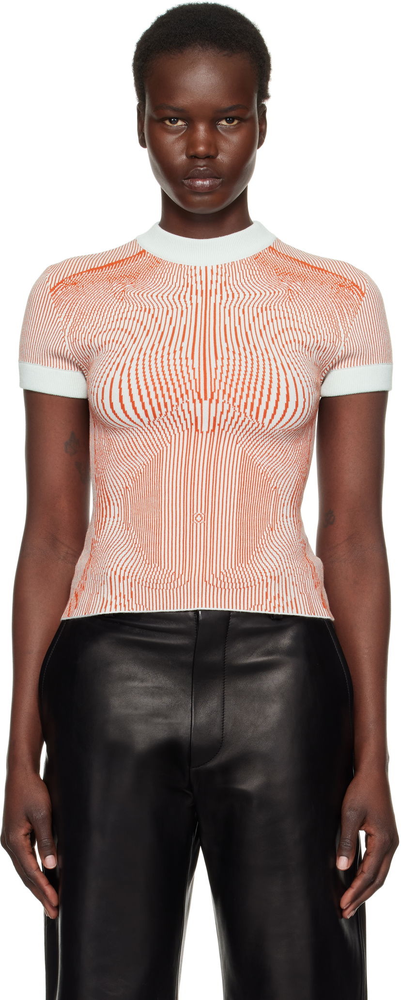 Majica Jean Paul Gaultier Jean Paul Gaultier Morphing Pinstripes Jacquard Knit T-Shirt Oranžna | 25/33-F-TS110-M084-4215