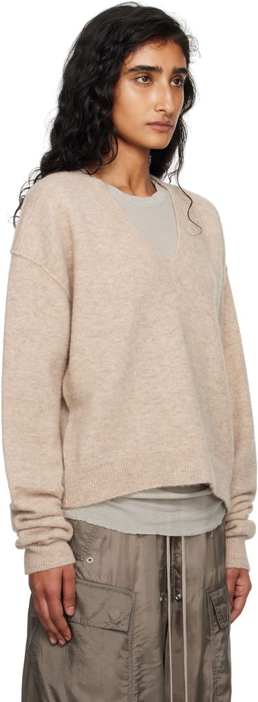 Pleteni pulover Rick Owens Rick Owens Tommy V-Neck Sweater Bež | RP02E4650 KWP, 1