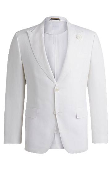 Jakna BOSS Slim-Fit Linen Canvas Blazer Bela | 50540516