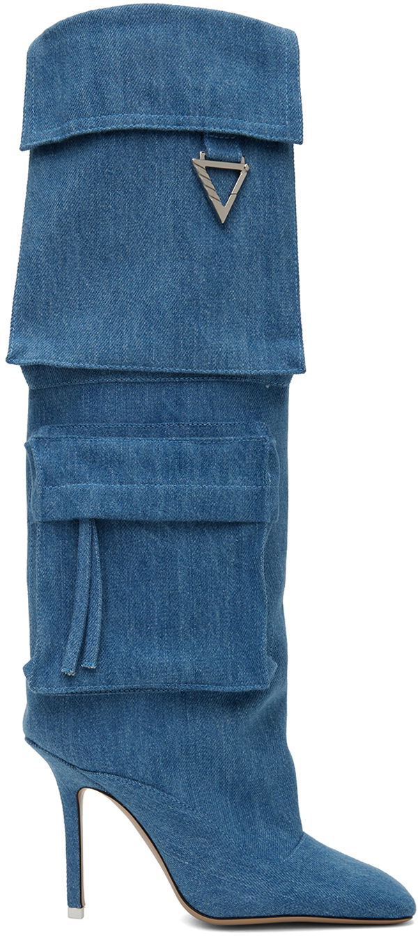 Oblačila The Attico Attico Sienna Denim Cargo Knee-High Boots Modra | 238WS656 D001