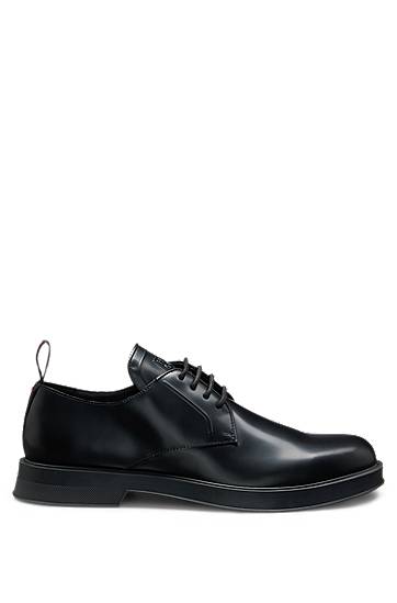 Nega čevljev BOSS Leather Derby Shoes with Stacked-Logo Tongue Črna | 50548550, 1