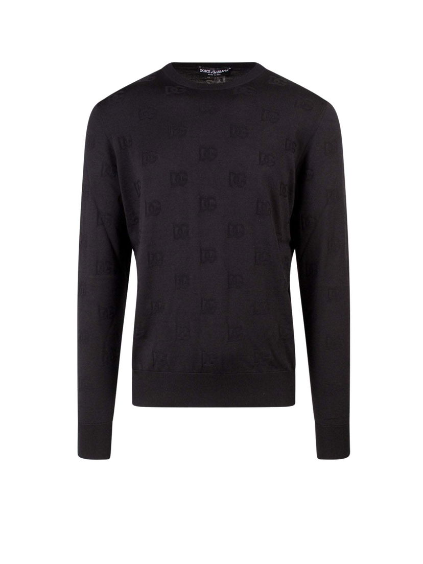 Pleteni pulover Dolce & Gabbana Silk All-Over Logo Sweater Black Črna | GXJ79TJAST6#N0000