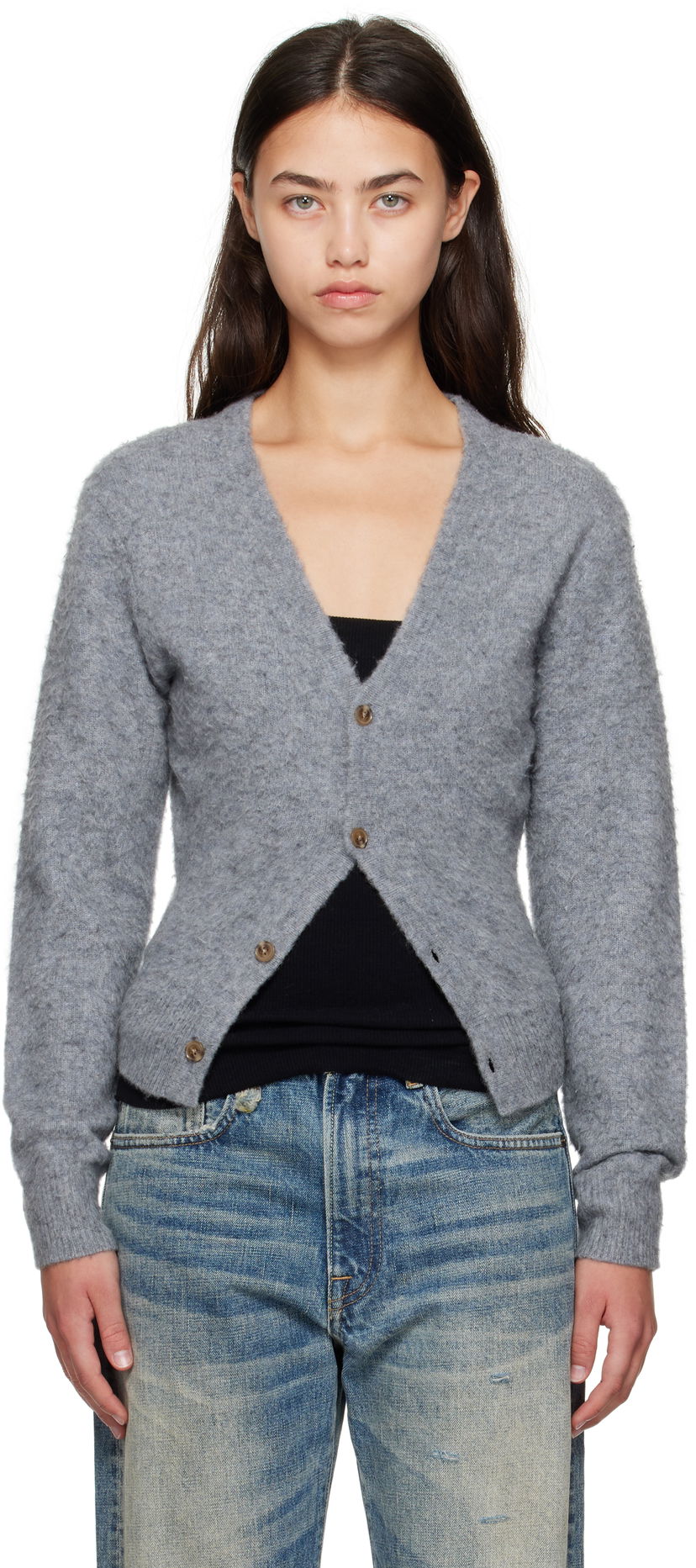 Pleteni pulover R13 R13 Split Hem Cardigan Siva | R13WY291-Y212A