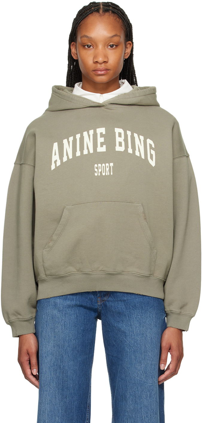 Pulover Anine Bing ANINE BING Women's Harvey Sport Logo Hoodie Zelena | S-08-5185-310