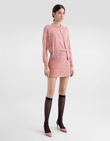 Pleteni pulover Dolce & Gabbana Dolce & Gabbana Wool Cardigan with Lace Inlay Roza | FXV05TJDVB0F0473, 1