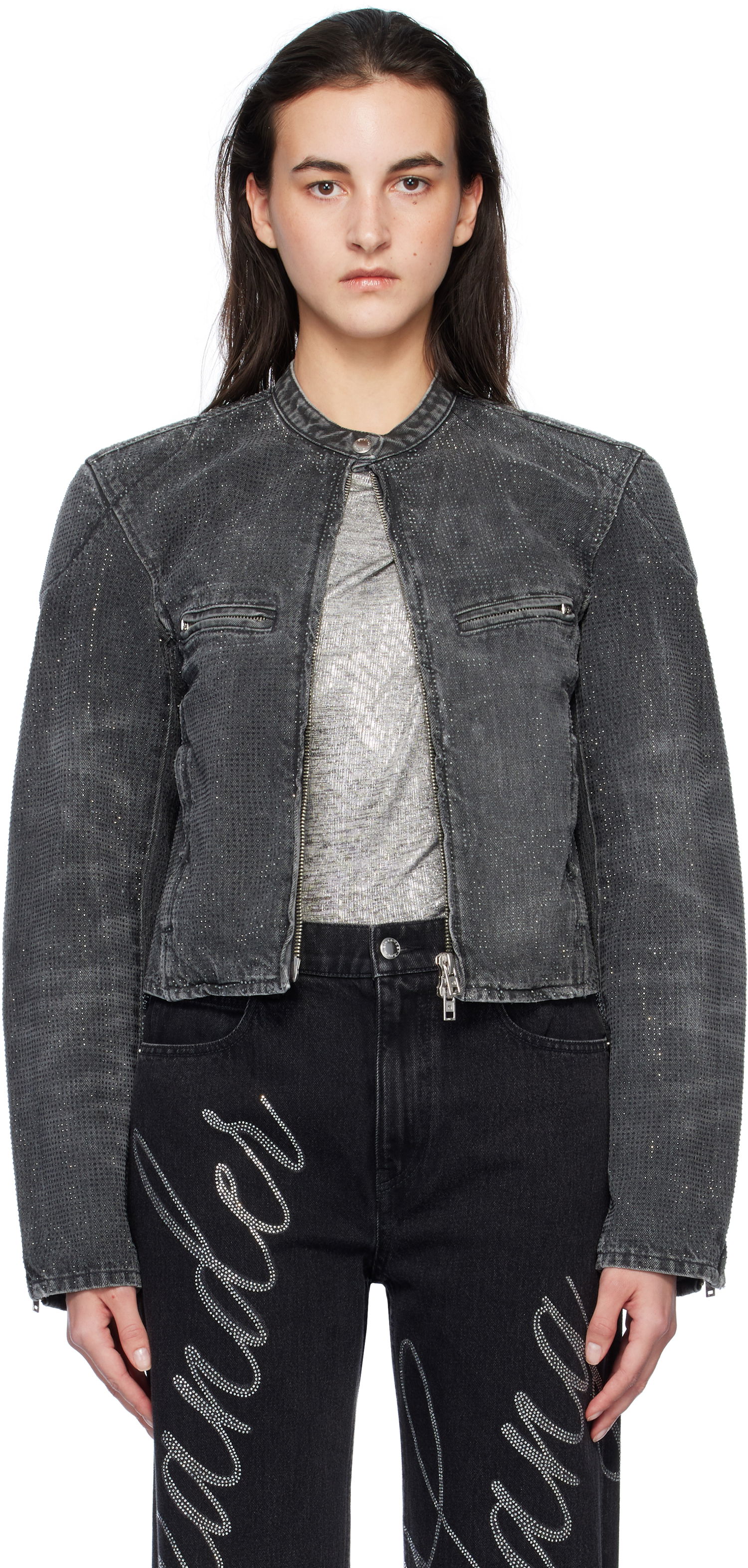 Bomber jakna Alexander Wang Crystal Embellished Moto Jacket Črna | 1WC4242492, 0