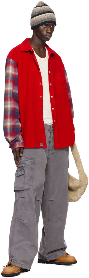 Srajce ERL Corduroy Overshirt with Plaid Sleeves Rdeča | ERL09B005, 3