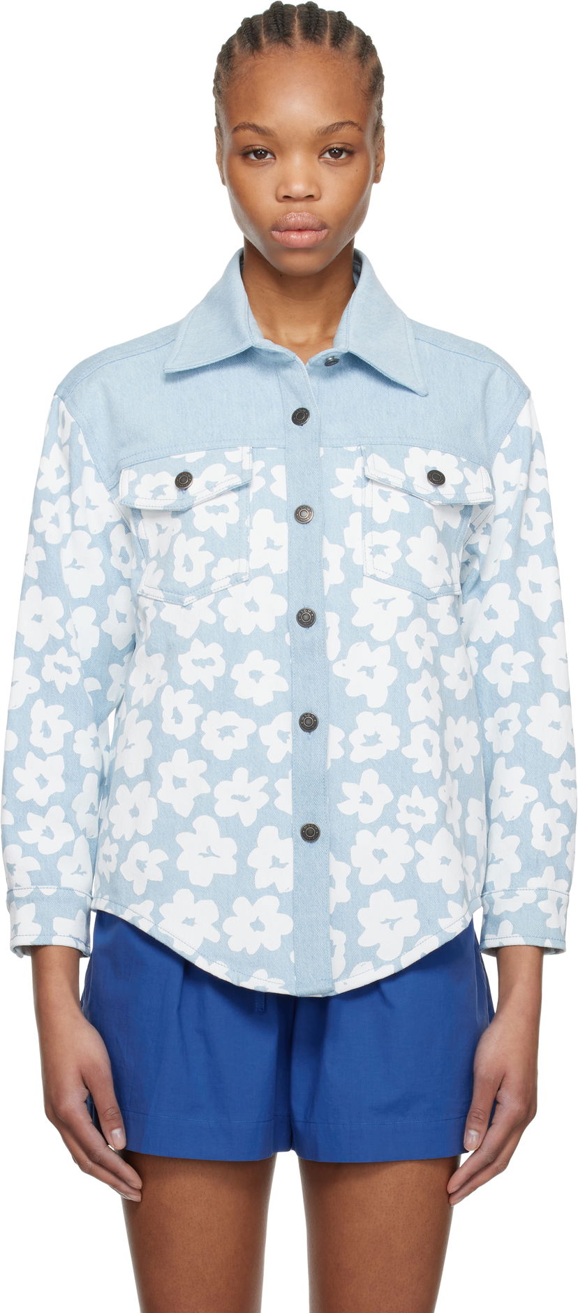 Srajce MSGM MSGM Floral-Print Denim Shirt Modra | 3841MDE231 257272