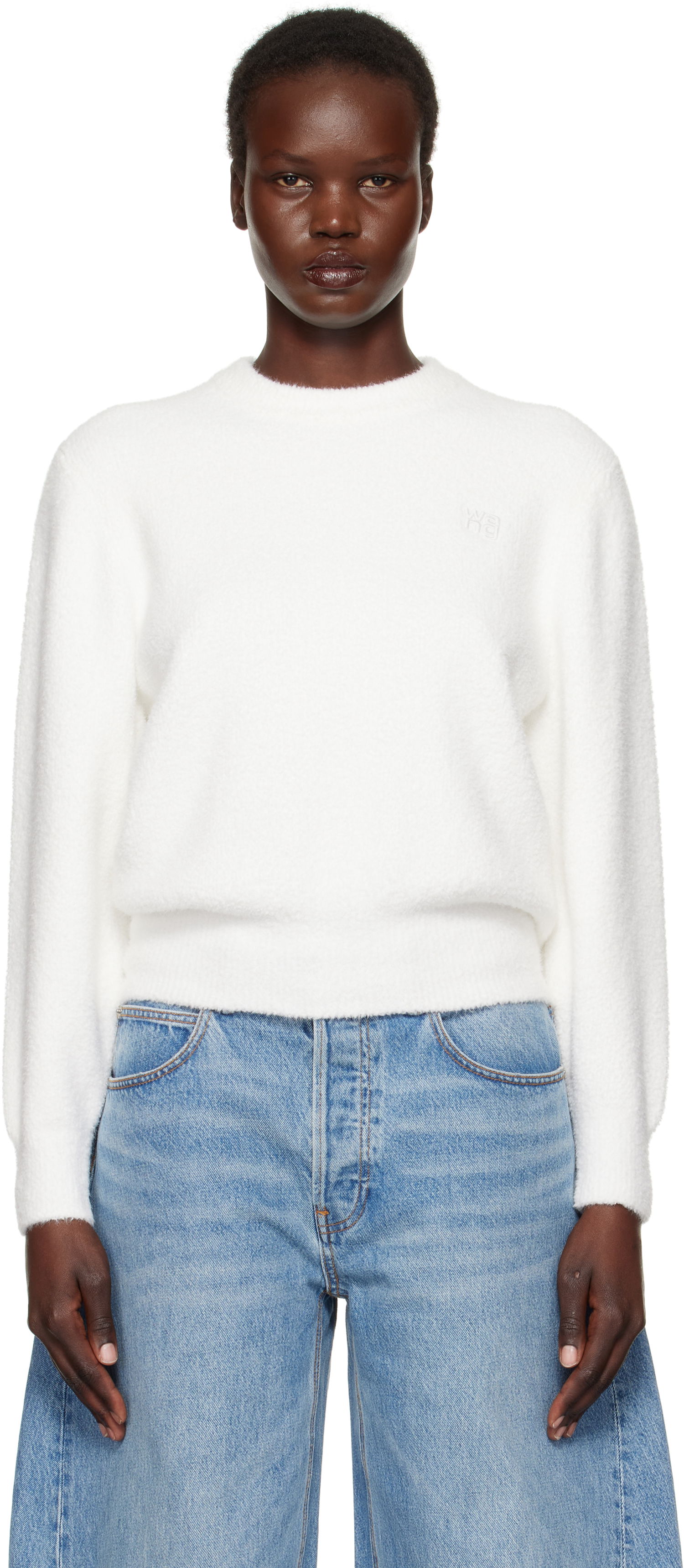 Pleteni pulover Alexander Wang Alexander Wang.T Relaxed Embroidered Logo Sweater Bela | 4KC1251046, 0