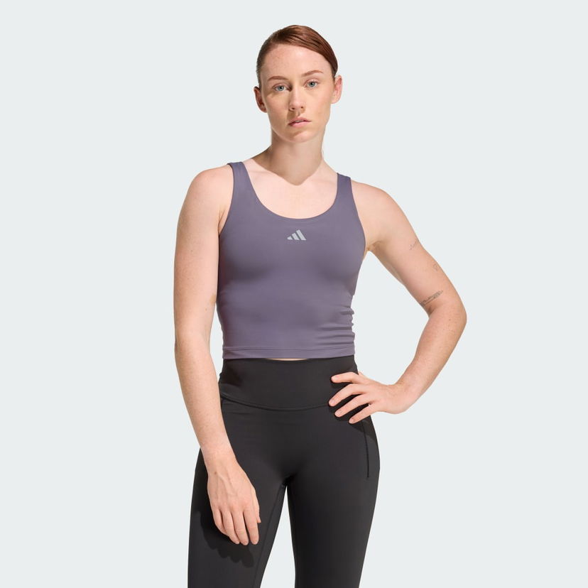 Krop-top adidas Performance 3 Stripes Studio All Me Light Support Cropped Tank Top Lila | KT3278