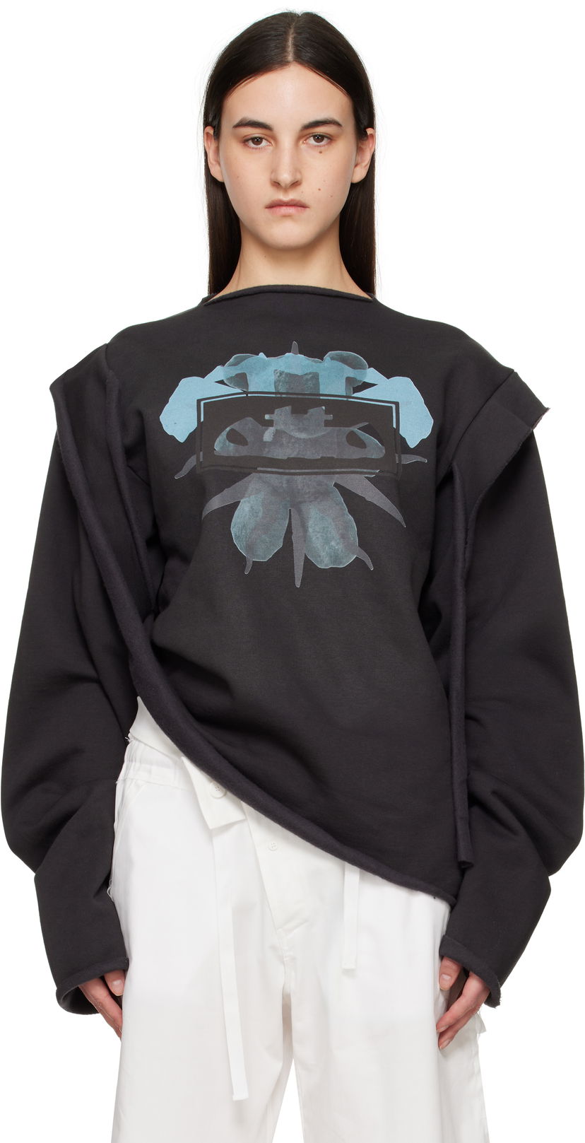 Pulover Ottolinger Ottolinger Drape Crewneck Sweatshirt Črna | 11510261502