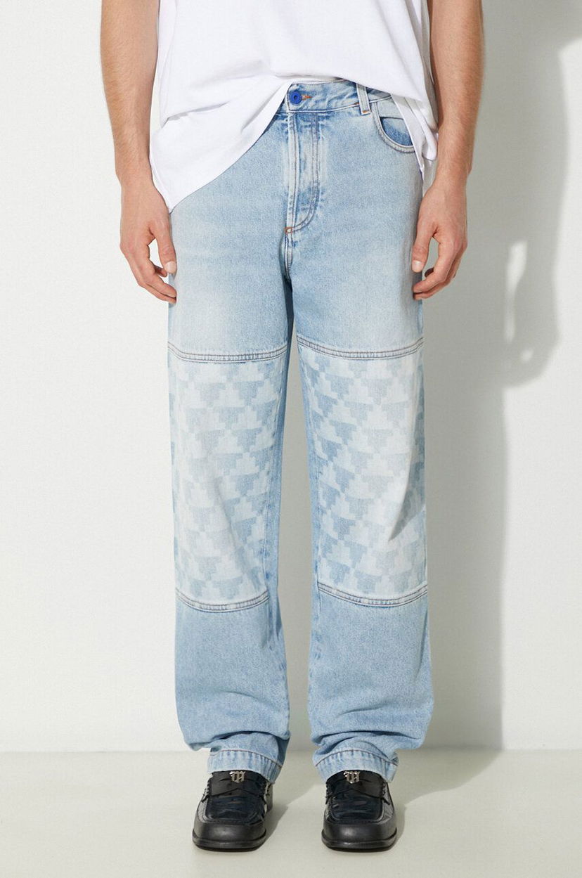 Kavbojke Marcelo Burlon Straight-Leg Laser Cross Jeans Modra | CMYA030F24DEN0034034