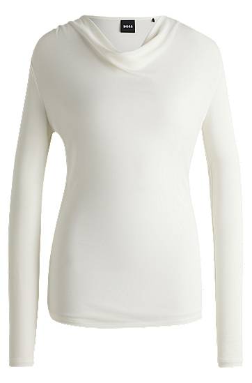 Pleteni pulover BOSS Stretch Crepe Cowl Neck Top Bela | 50523978
