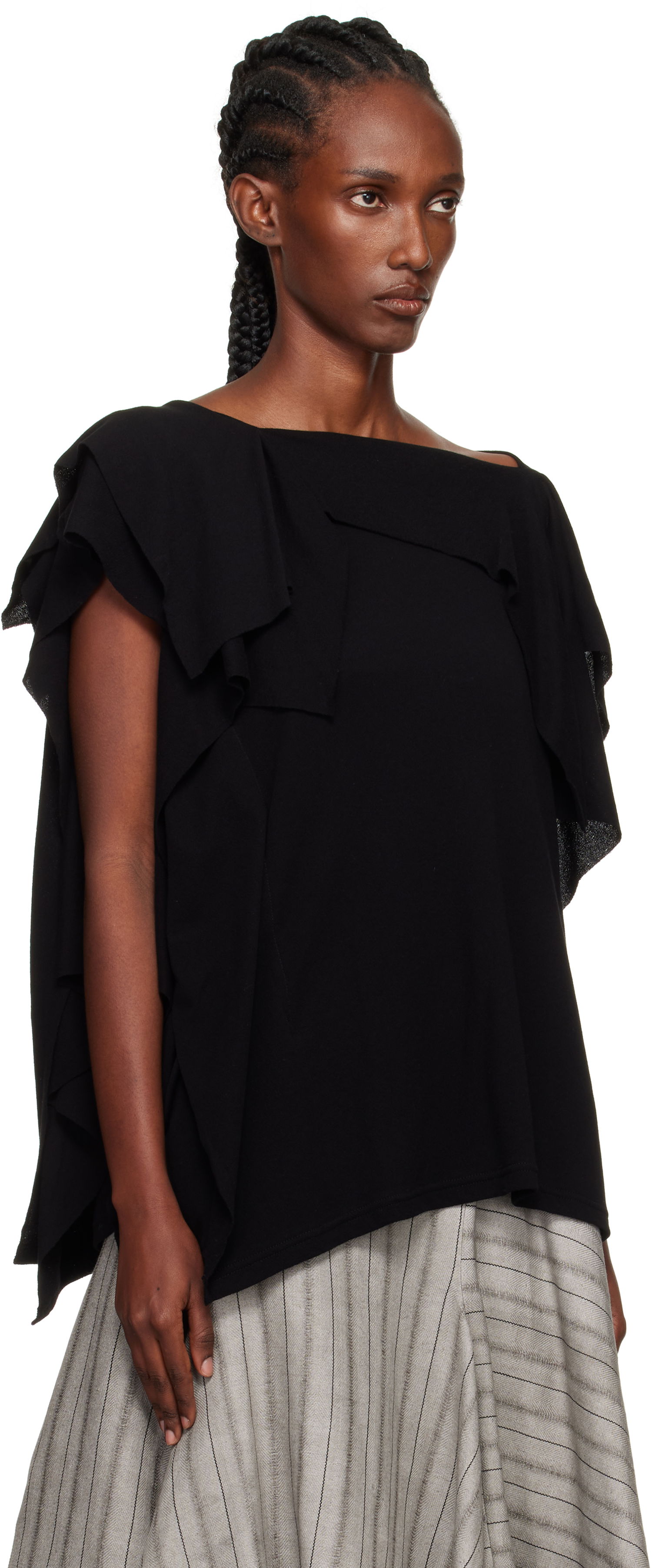 Majica Yohji Yamamoto YOHJI YAMAMOTO High Twisted Crepe & Interlock Draped T-shirt Črna | FP-T38-082, 1