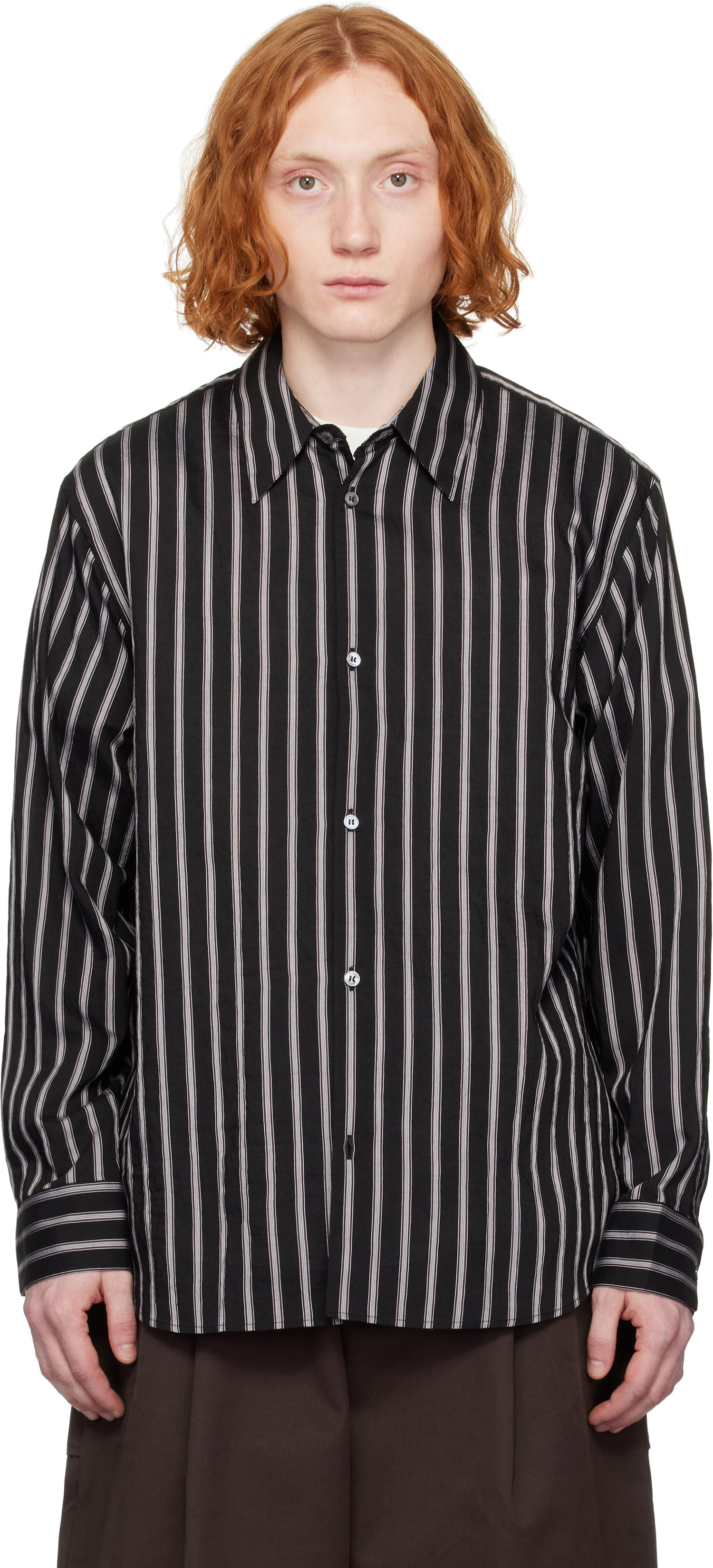 Srajce Studio Nicholson Studio Nicholson Striped Button-Down Shirt Črna | VIEW SNM - 1126, 0