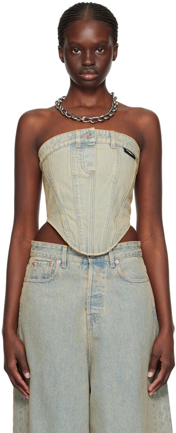 Majica brez rokavov VETEMENTS Paneled Denim Tank Top Bež | WE64TO100S