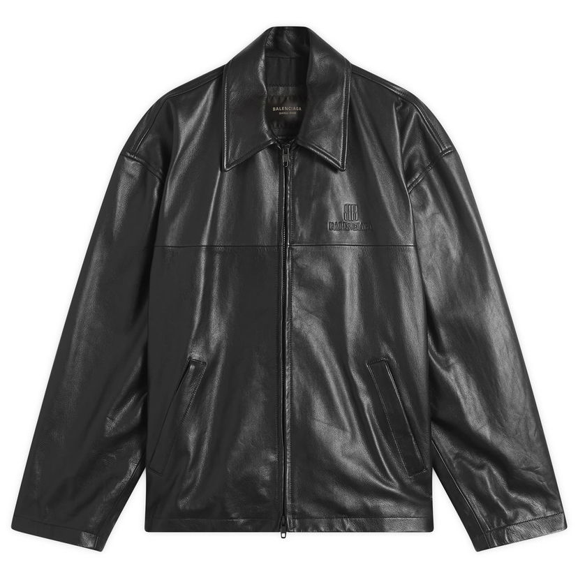 Jakna Balenciaga Super Soft Leather Zip-Up Jacket, Size Large, Balenciaga Črna | 831042-TSS01-1000