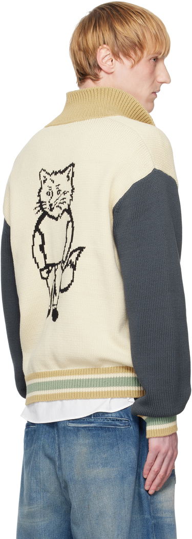 Pleteni pulover MAISON KITSUNÉ Maison Kitsuné Knitted College Bomber Jacket Bež | OM02131KT1139, 2