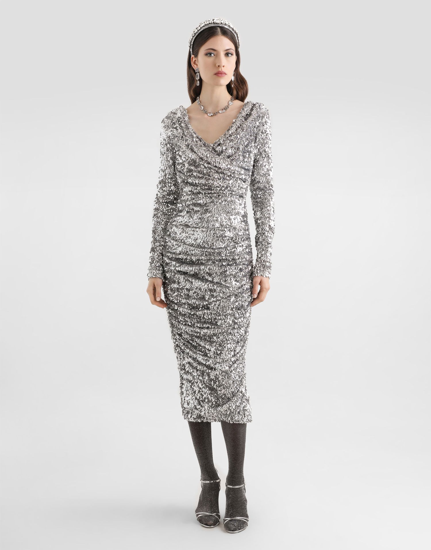Obleke Dolce & Gabbana Draped Sequin Dress Collection 42 Kovinski | F60EMTFLSMCS0998, 1