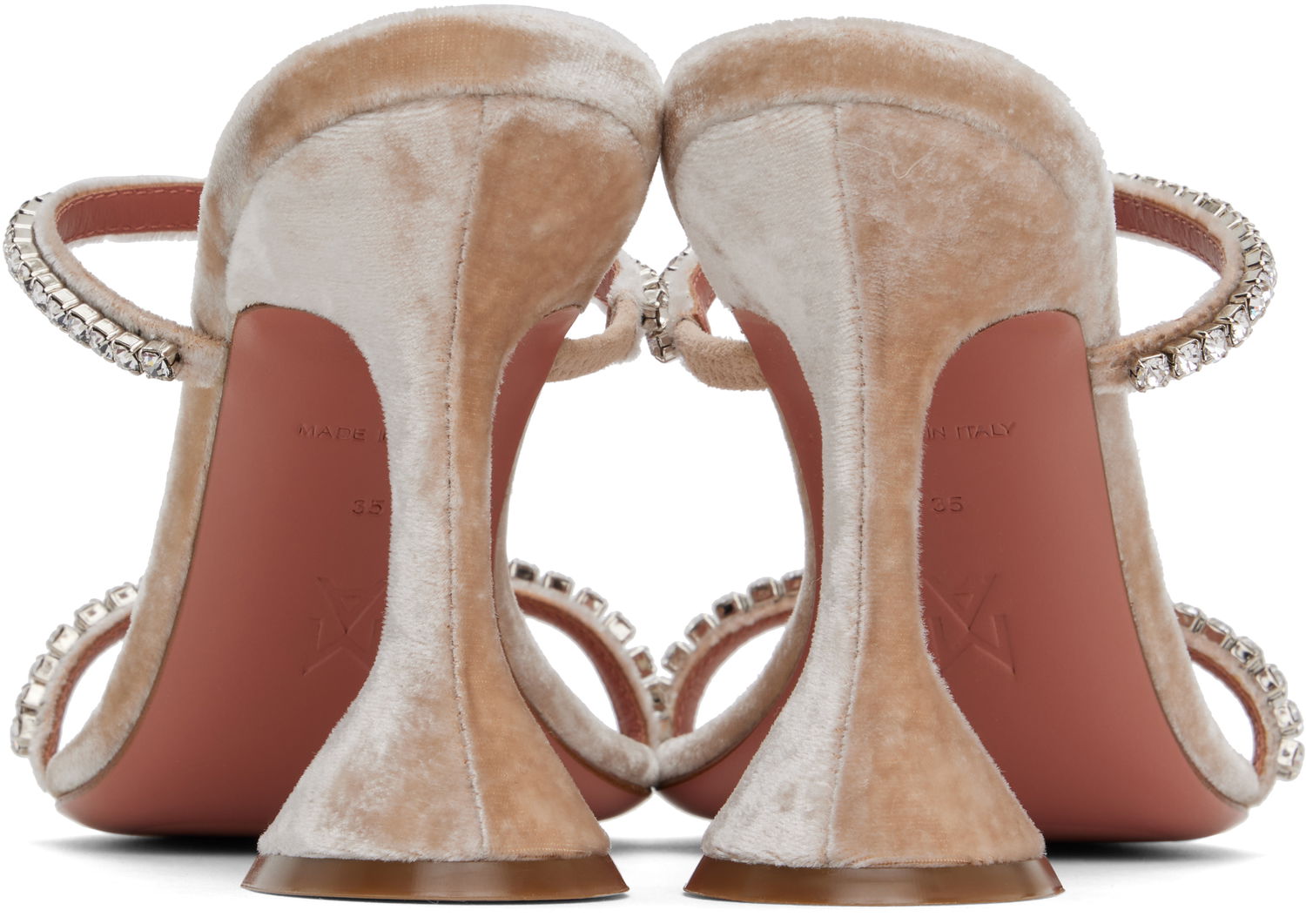 Modni dodatki Amina Muaddi Amina Muaddi Gilda Crystal-Embellished Velvet Heeled Sandals Bež | GILDA SLIPPER VELVET, 1