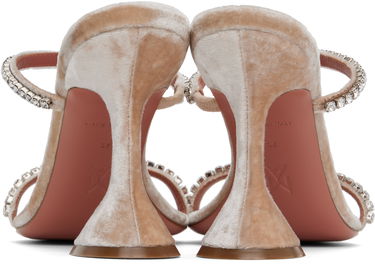 Modni dodatki Amina Muaddi Amina Muaddi Gilda Crystal-Embellished Velvet Heeled Sandals Bež | GILDA SLIPPER VELVET, 1