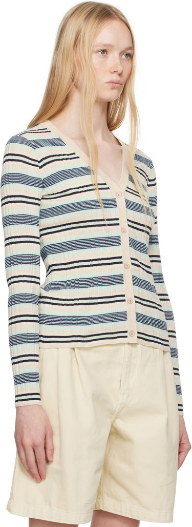 Pleteni pulover MAISON KITSUNÉ Maison Kitsuné Fine Rib Striped Cardigan Večbarvna | OW00505KT1122, 1