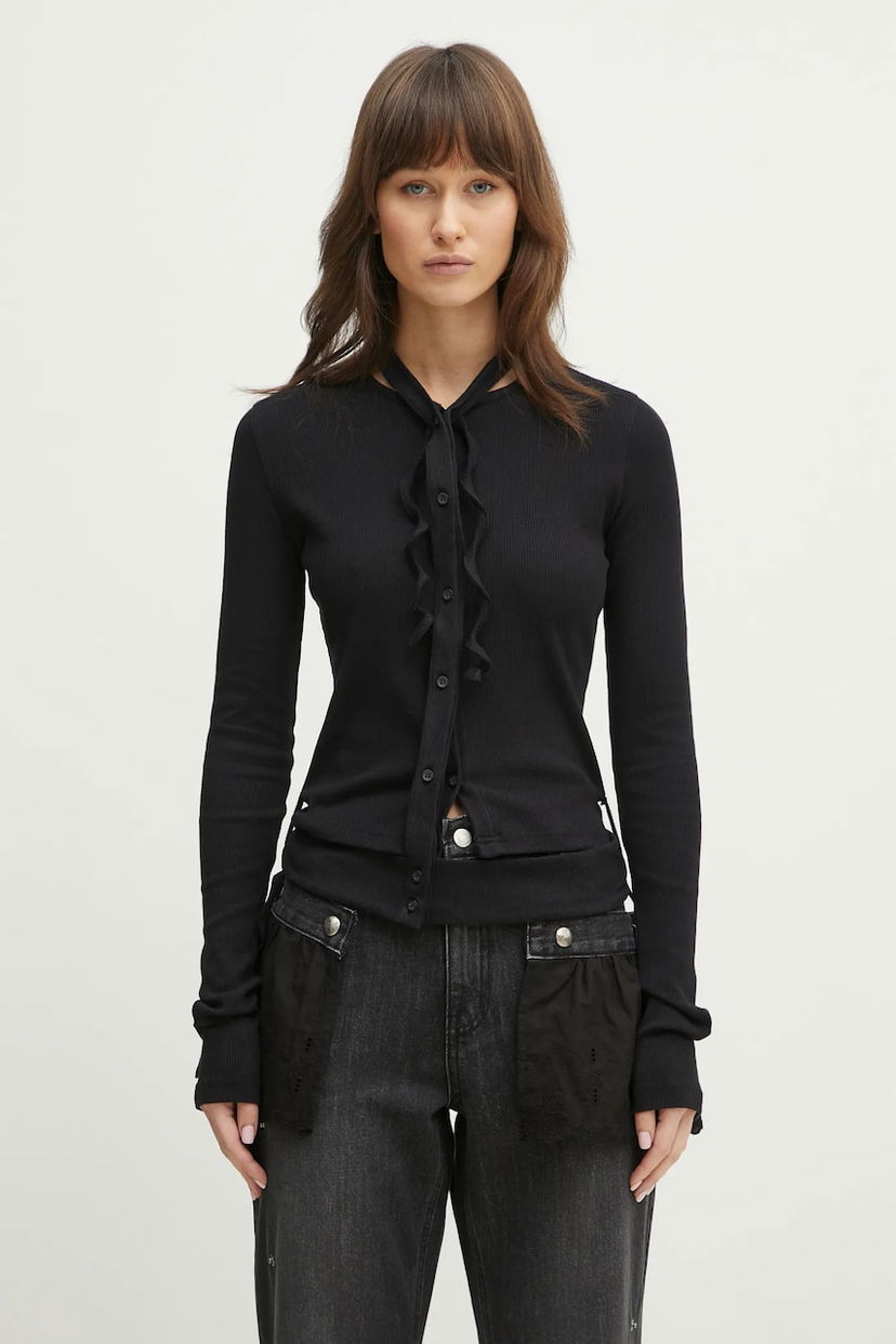 Pleteni pulover Ottolinger Ottolinger Double Closure Rib Cardigan Črna | 104.600204.01