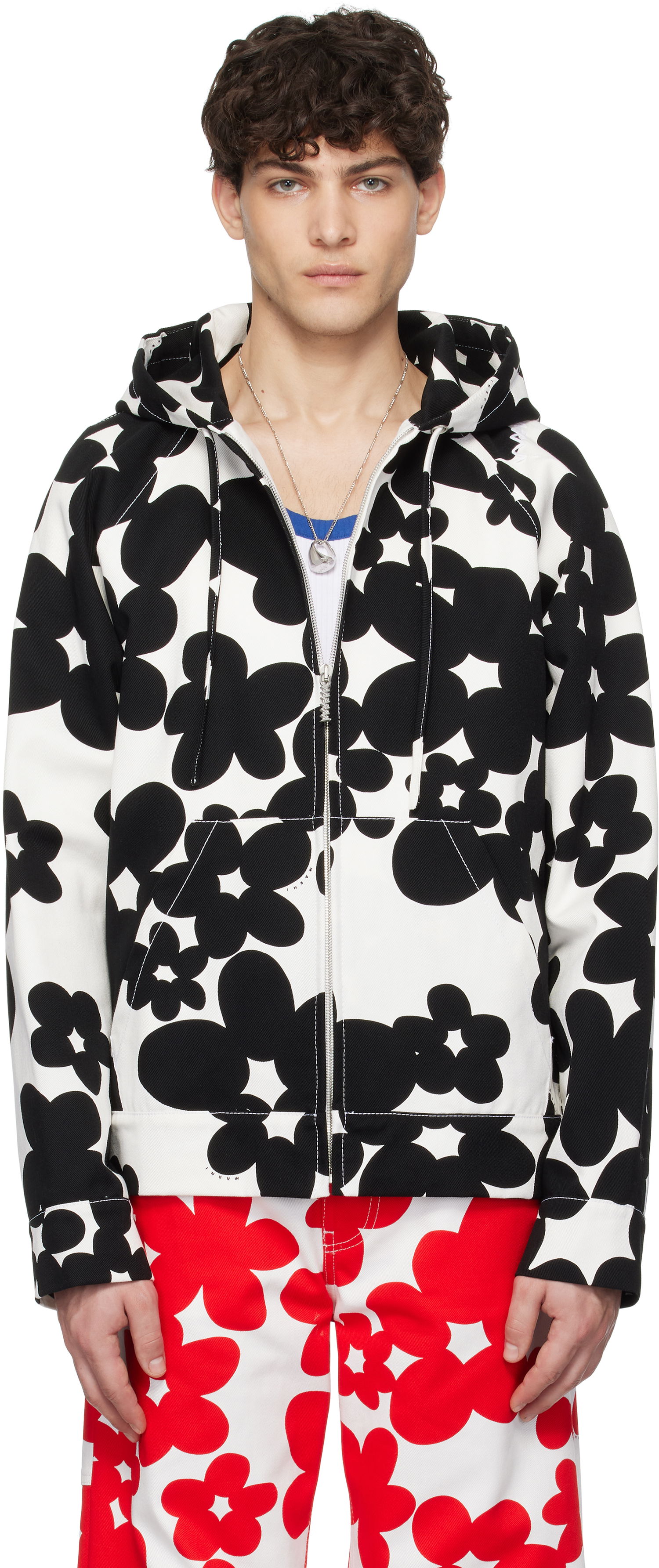Pulover Marni Marni Dillies Print Hooded Jacket Bela | JUMU0182SU UTC462, 0