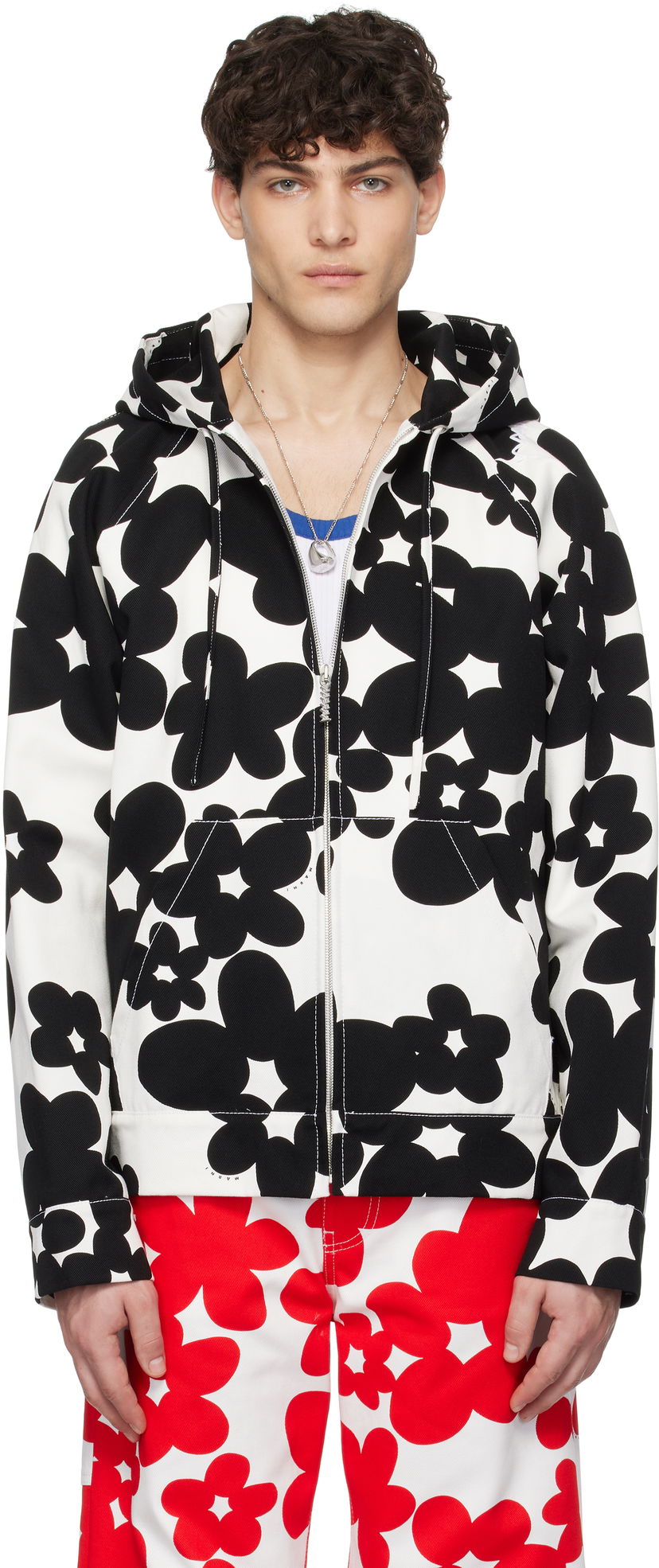 Pulover Marni Marni Dillies Print Hooded Jacket Bela | JUMU0182SU UTC462