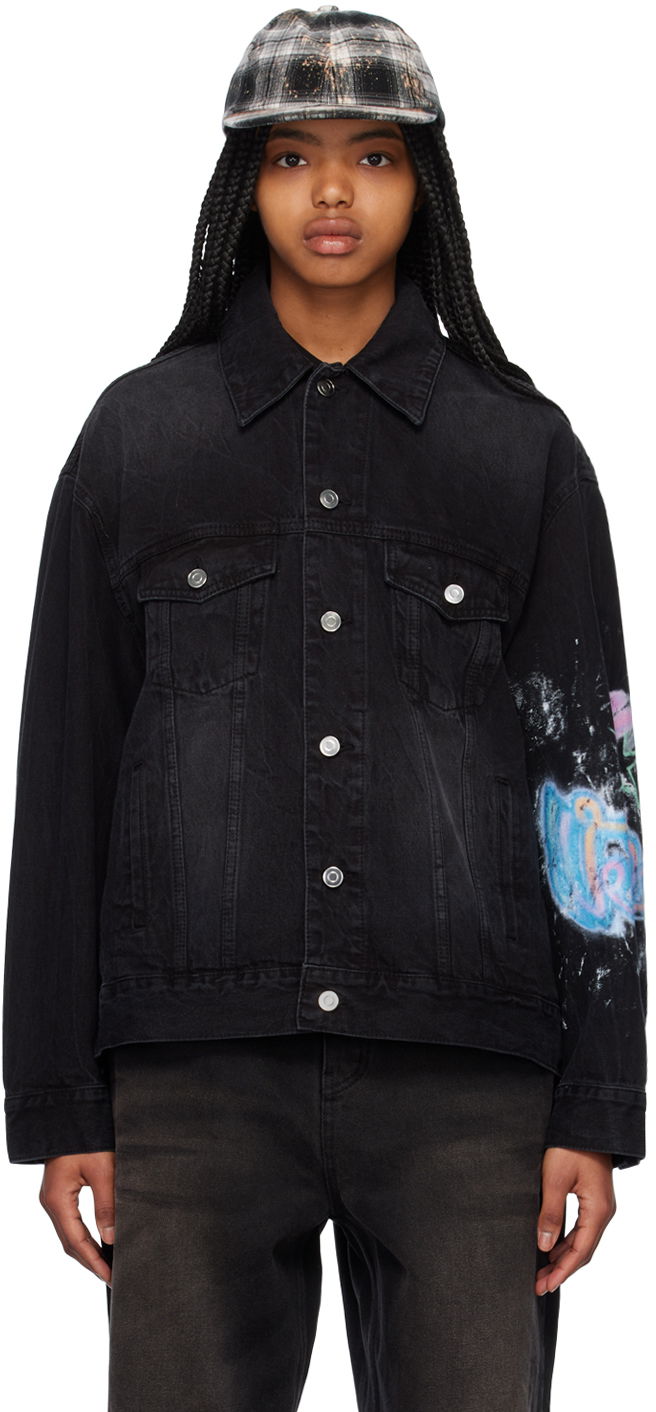 Jakna We11done Graphic Print Denim Jacket Črna | WD-DJ1-23-317-U-BK