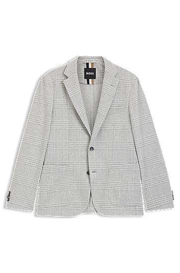 Jakna BOSS Slim Fit Checked Stretch Blazer Siva | 50551598