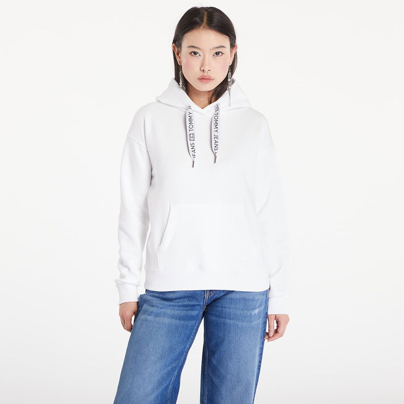 Pulover Tommy Hilfiger Boxy Logo Drawcord Hoodie White Bela | DW0DW17794 YBR