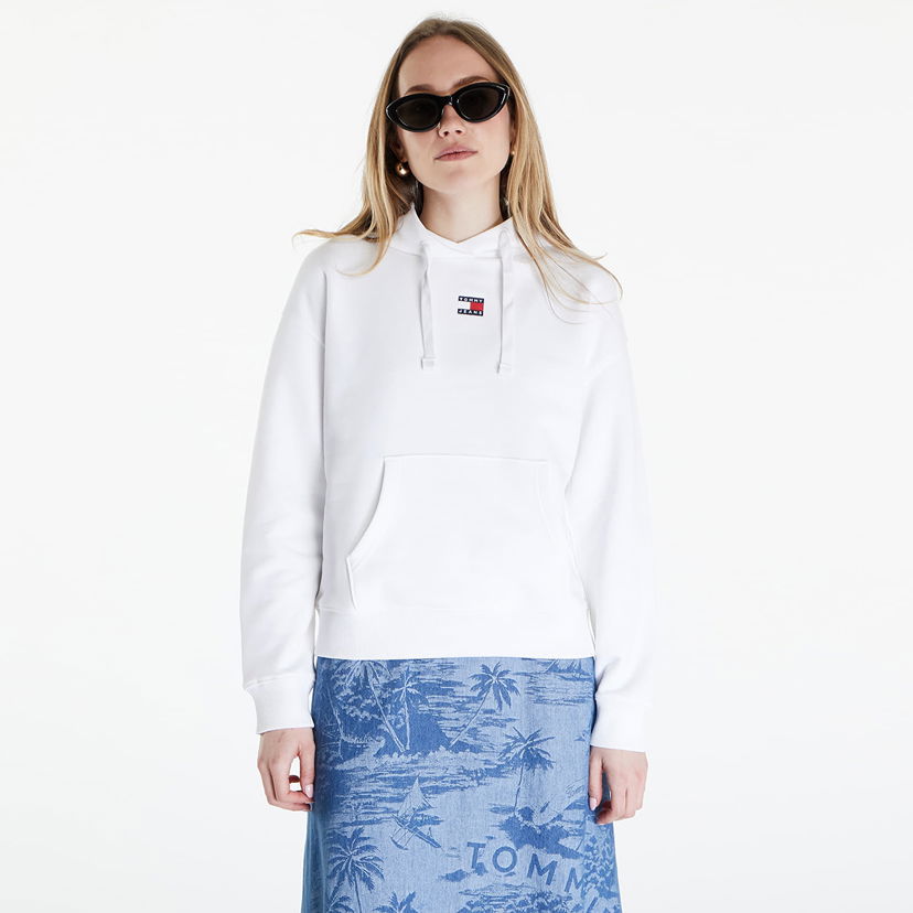 Pulover Tommy Hilfiger Boxy Badge Hoodie White Bela | DW0DW17326 YBR