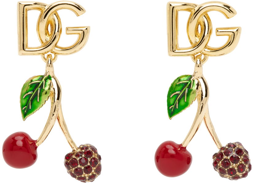 Uhani Dolce & Gabbana Gold DG Cherry Earrings Kovinski | WEP6C1W1111
