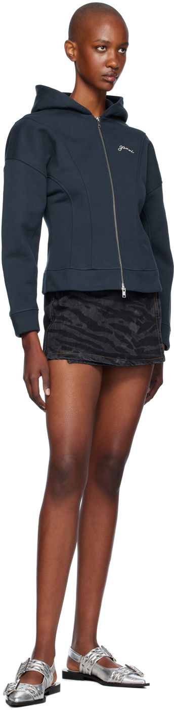 Pulover GANNI Ganni Fleece Zip-Up Hoodie Mornarica | T4029, 3