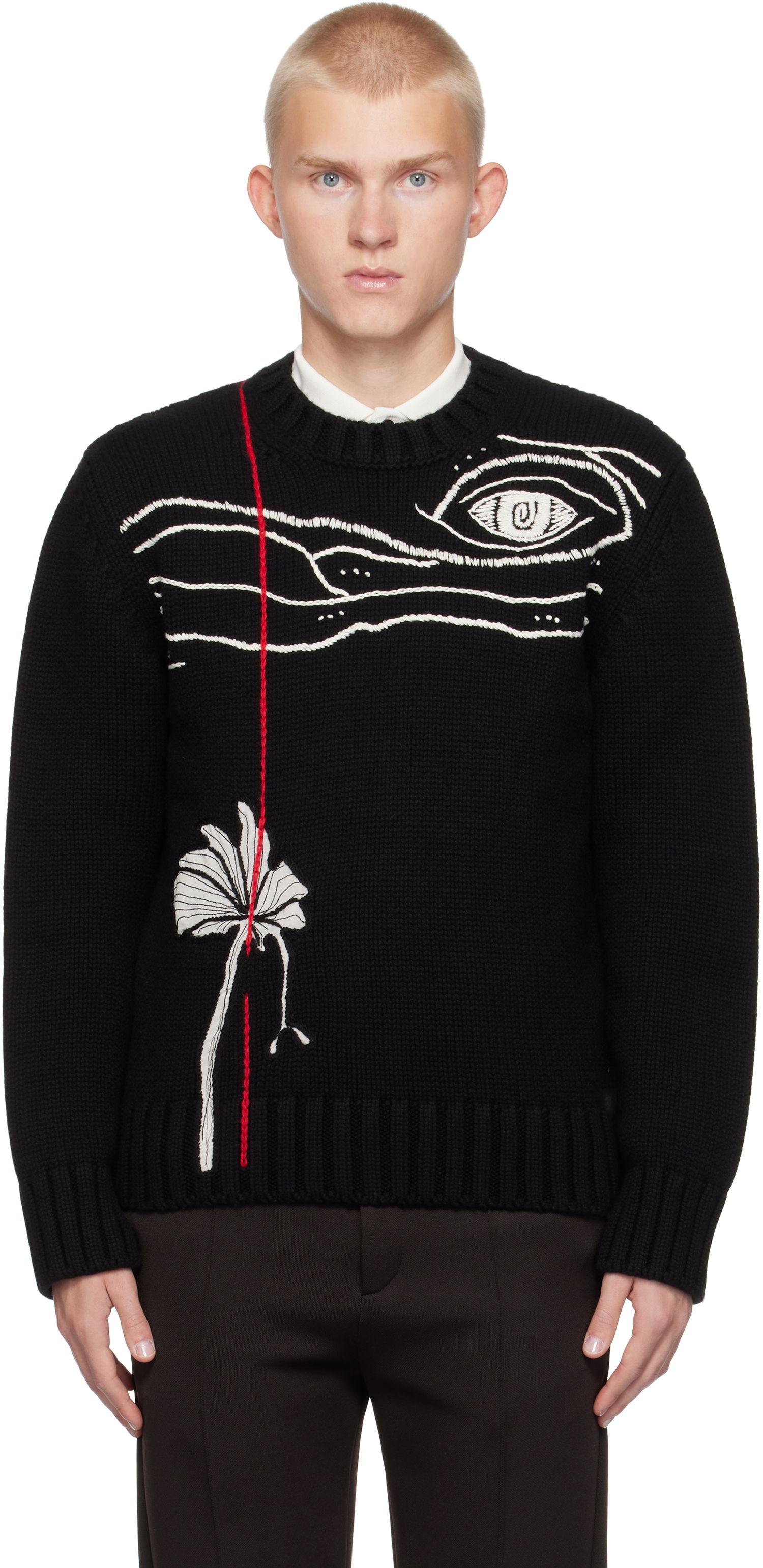 Pleteni pulover FERRAGAMO Embroidered Crewneck Sweater Črna | 778348, 0