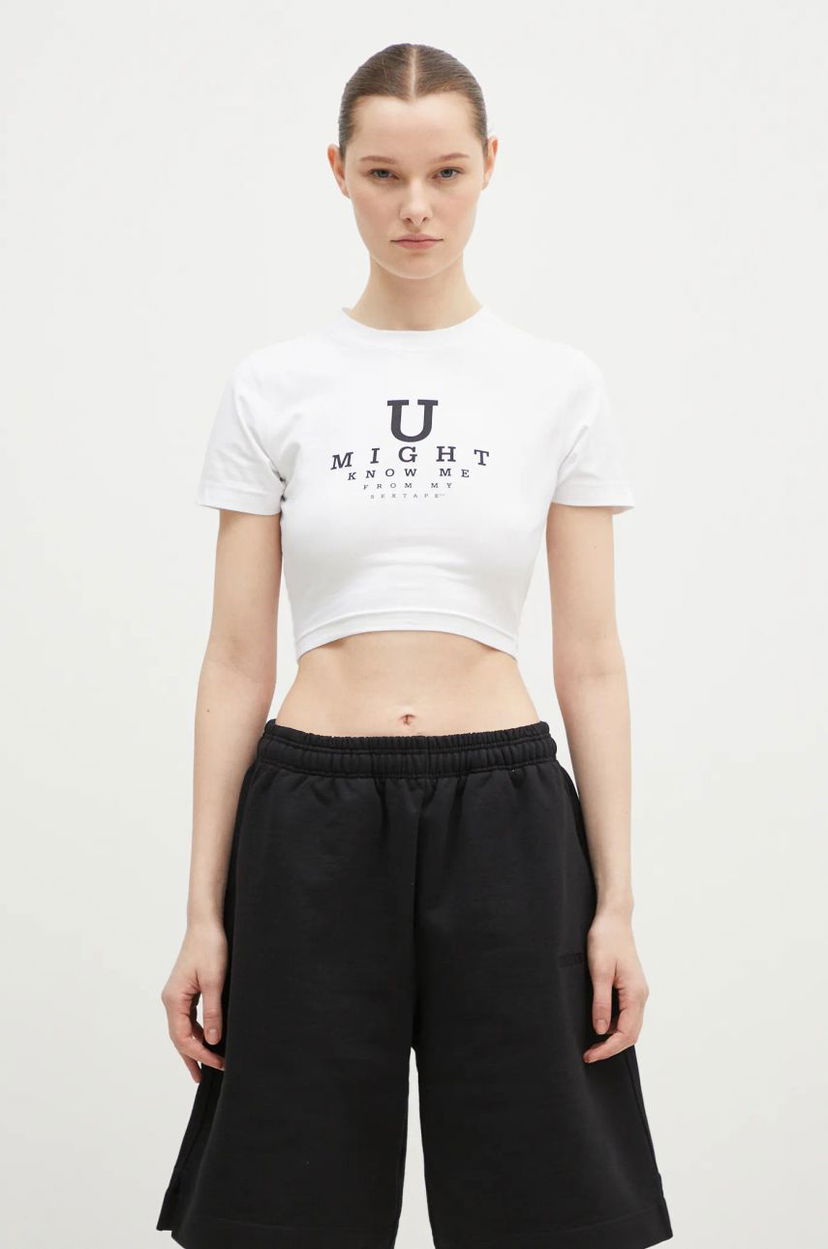 Krop-top VETEMENTS Cropped Fitted 'U Might Know Me' T-Shirt Bela | WA66TR750W
